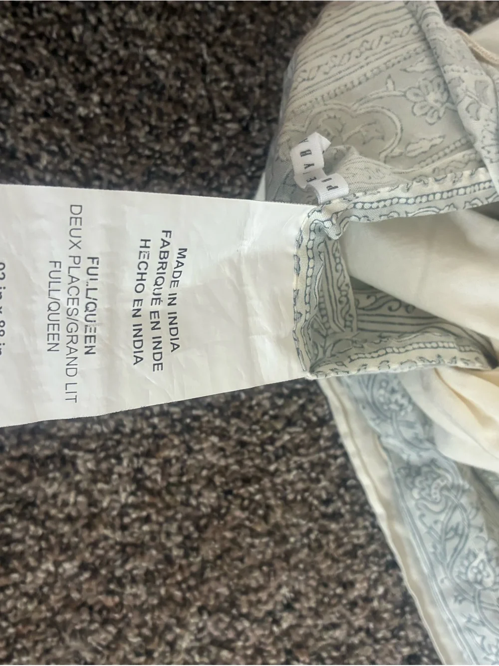 Pottery Barn Floral Stripe Queen Duvet Set in Gray and Cream